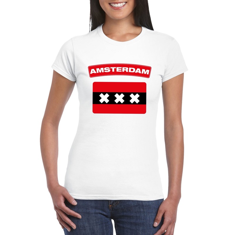 T shirt amsterdamse vlag wit dames