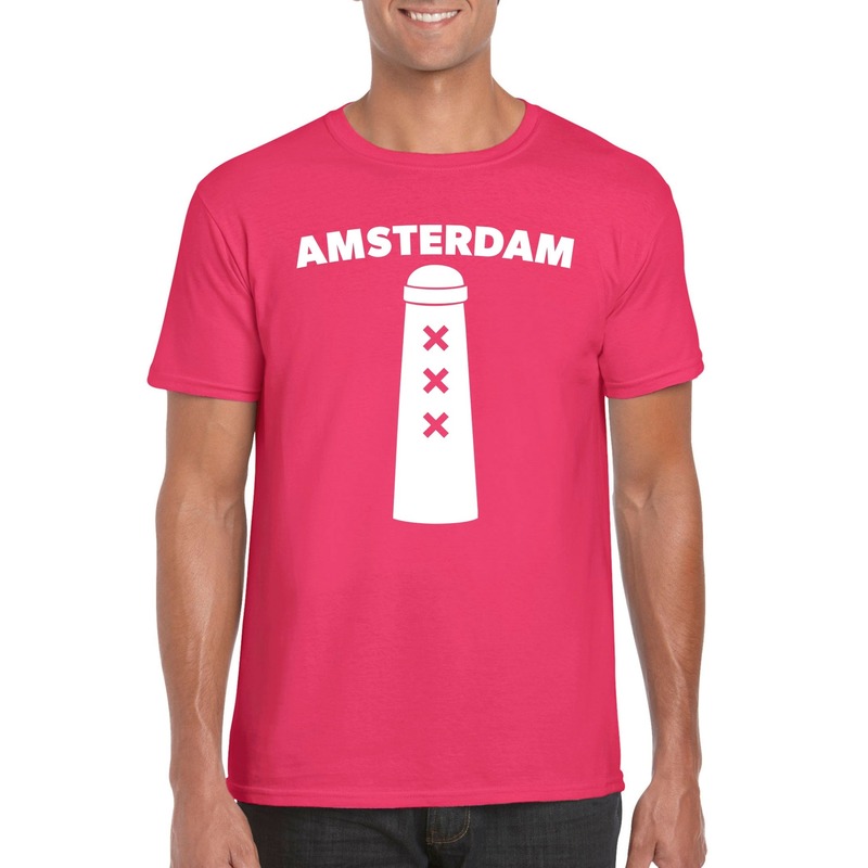 Gay pride amsterdam shirt roze met amsterdammertje heren