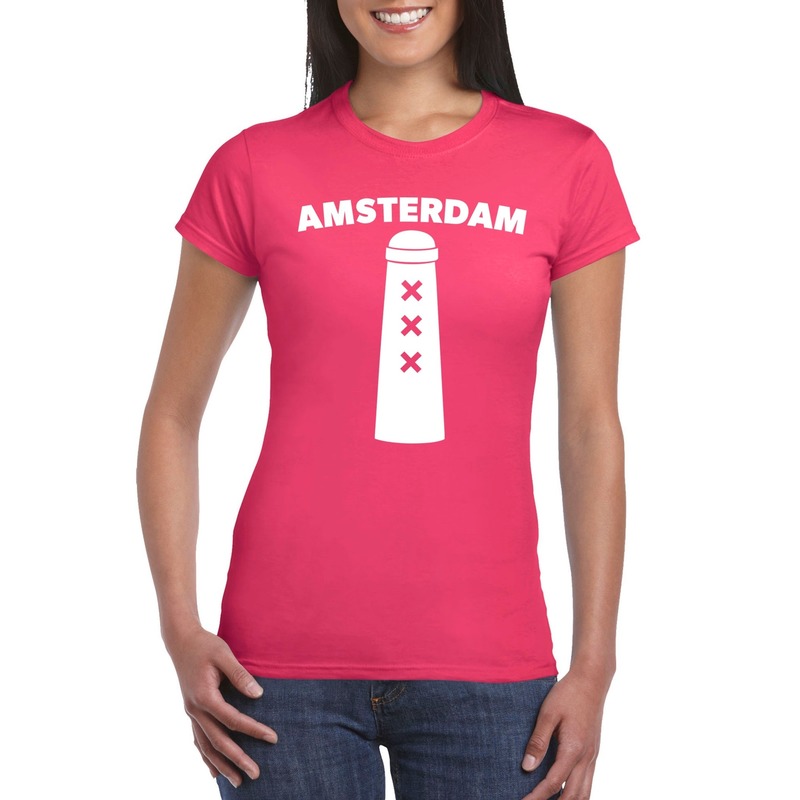 Gay pride amsterdam shirt roze met amsterdammertje dames