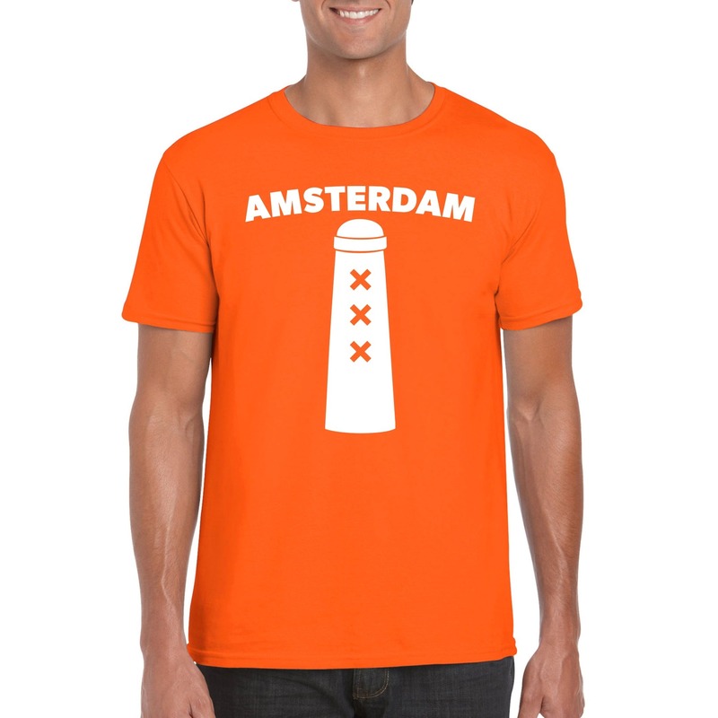 Amsterdam shirt met amsterdammertje oranje heren