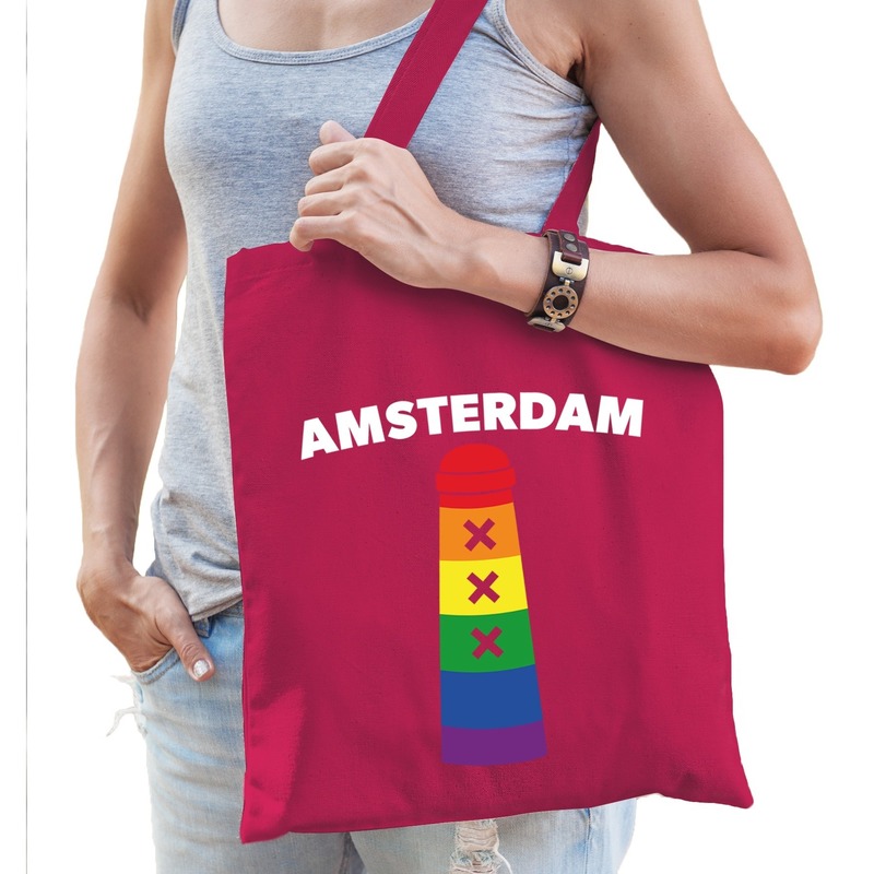 Amsterdam regenboog gaypride tas fuchsia roze katoen