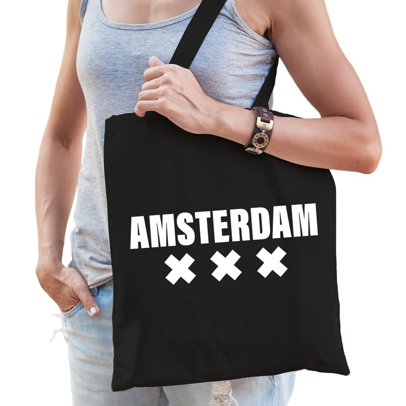 Amsterdam schoudertas zwart katoen