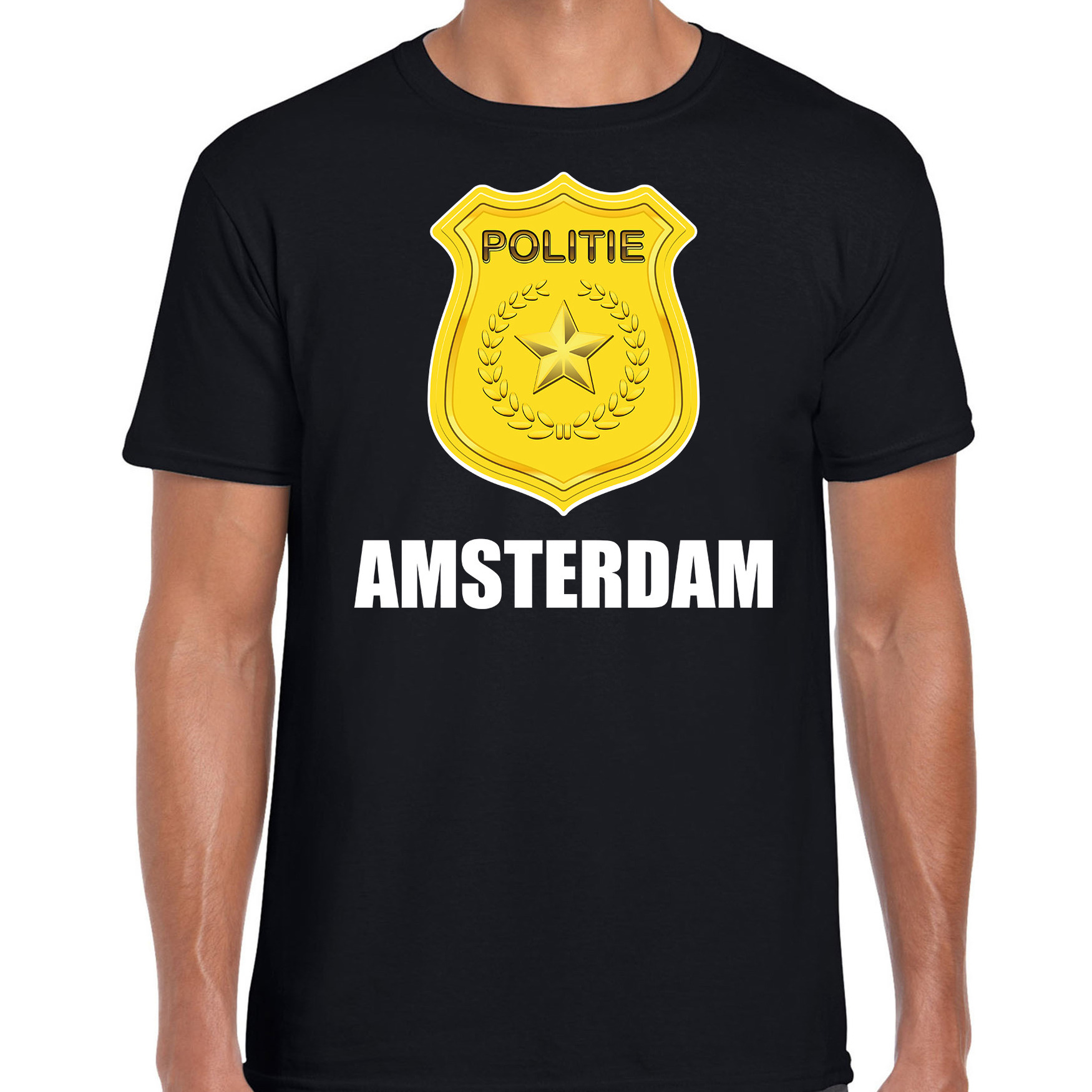 Carnaval shirt outfit amsterdam politie embleem zwart voor heren