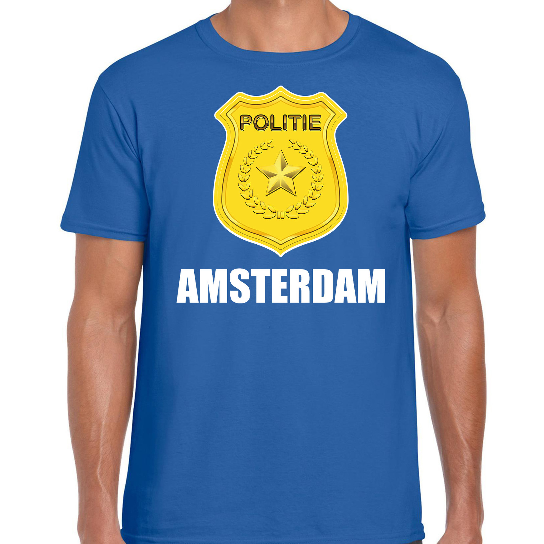 Carnaval shirt / outfit amsterdam politie embleem blauw voor heren