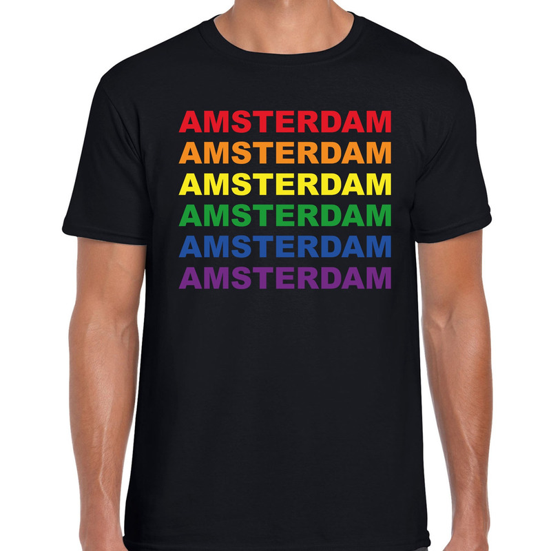 Regenboog amsterdam gay pride evenement shirt voor heren zwart